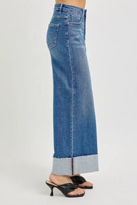 Risen High Rise Tummy Control Cuffed Wide Leg Jeans