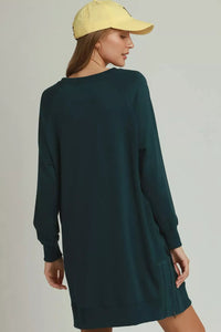 Umgee Side Crochet Zipper Detailed Casual Dress - Teal