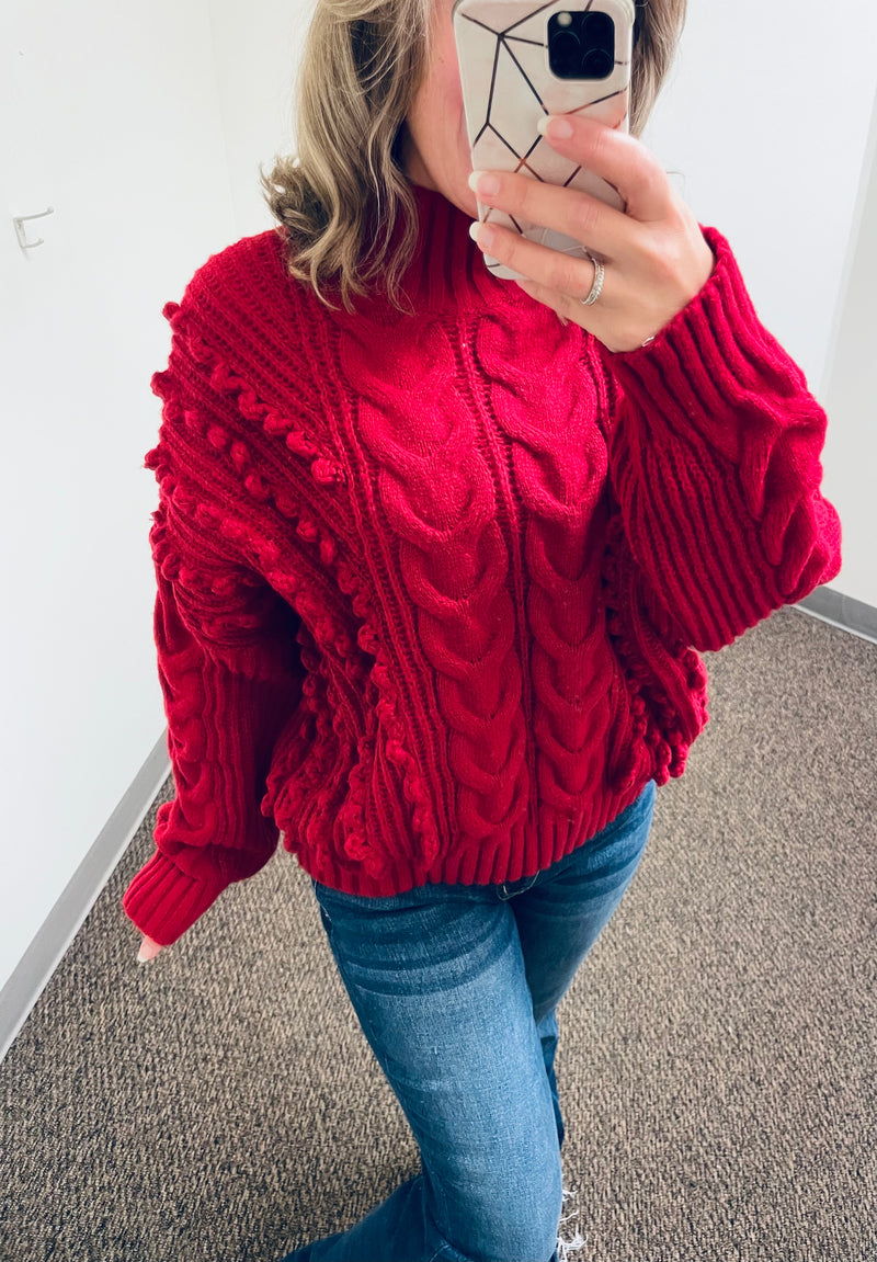 Holiday Red Cable Knit Turtleneck Sweater