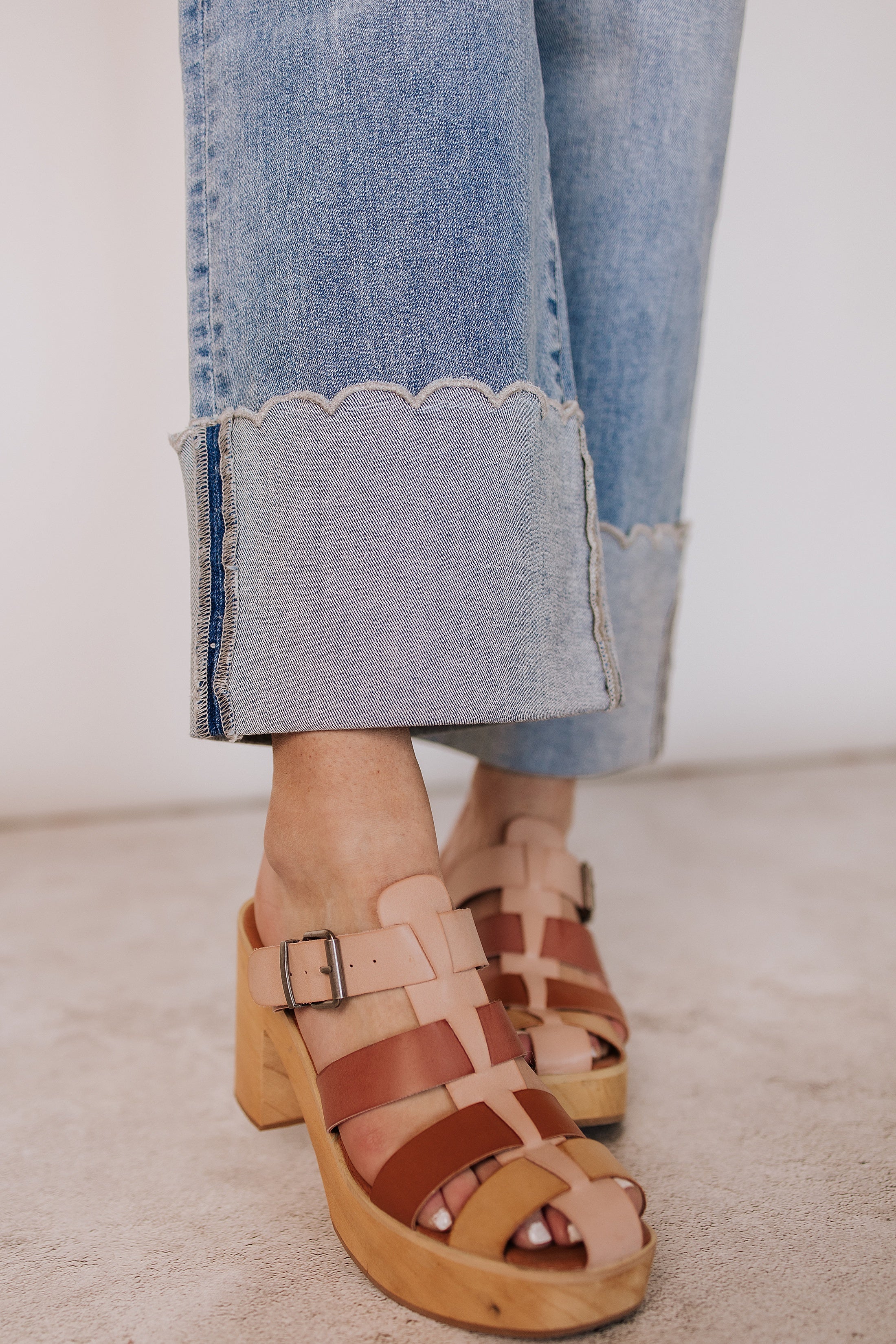 Ampersand 606 Denim - High Rise Medium Wash Wide Leg Scallop Edge Cuffed Jeans