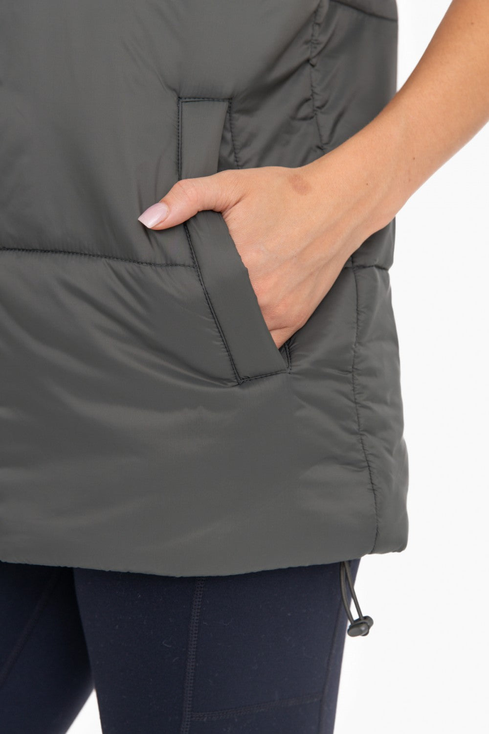 Olive Longline Hooded Puffer Vest