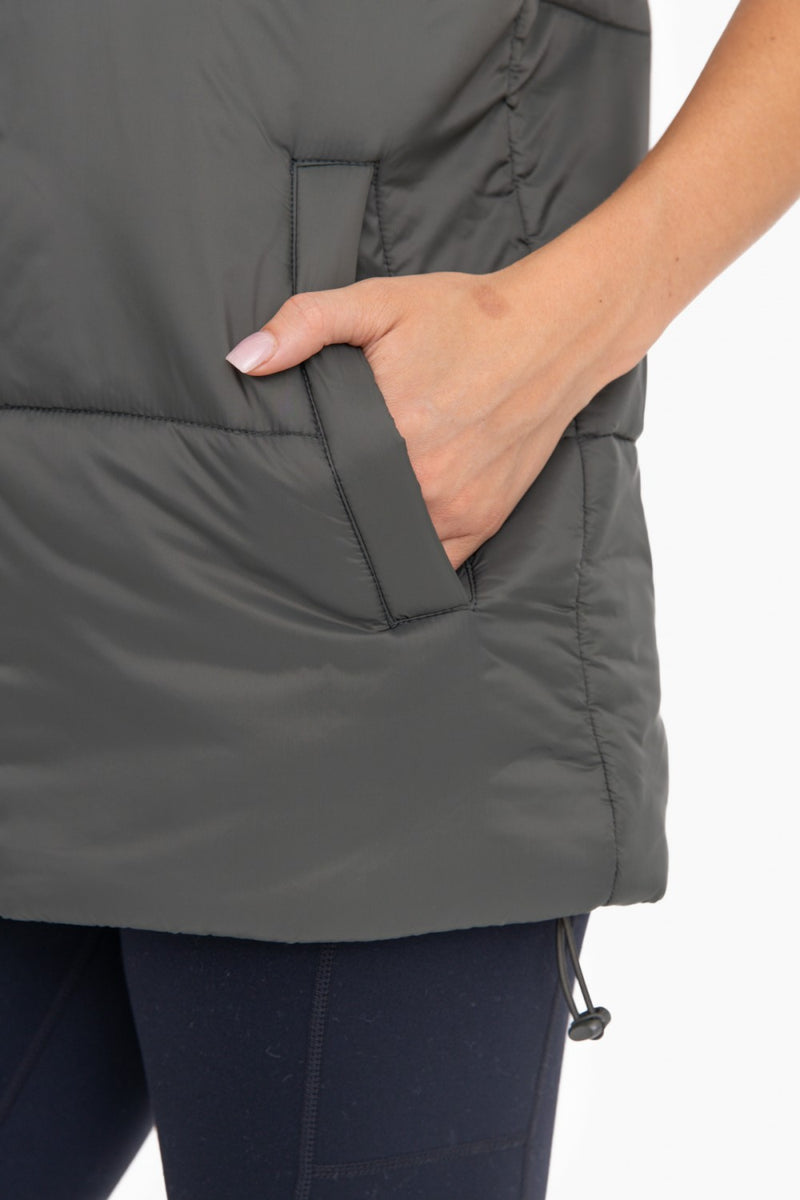 Olive Longline Hooded Puffer Vest