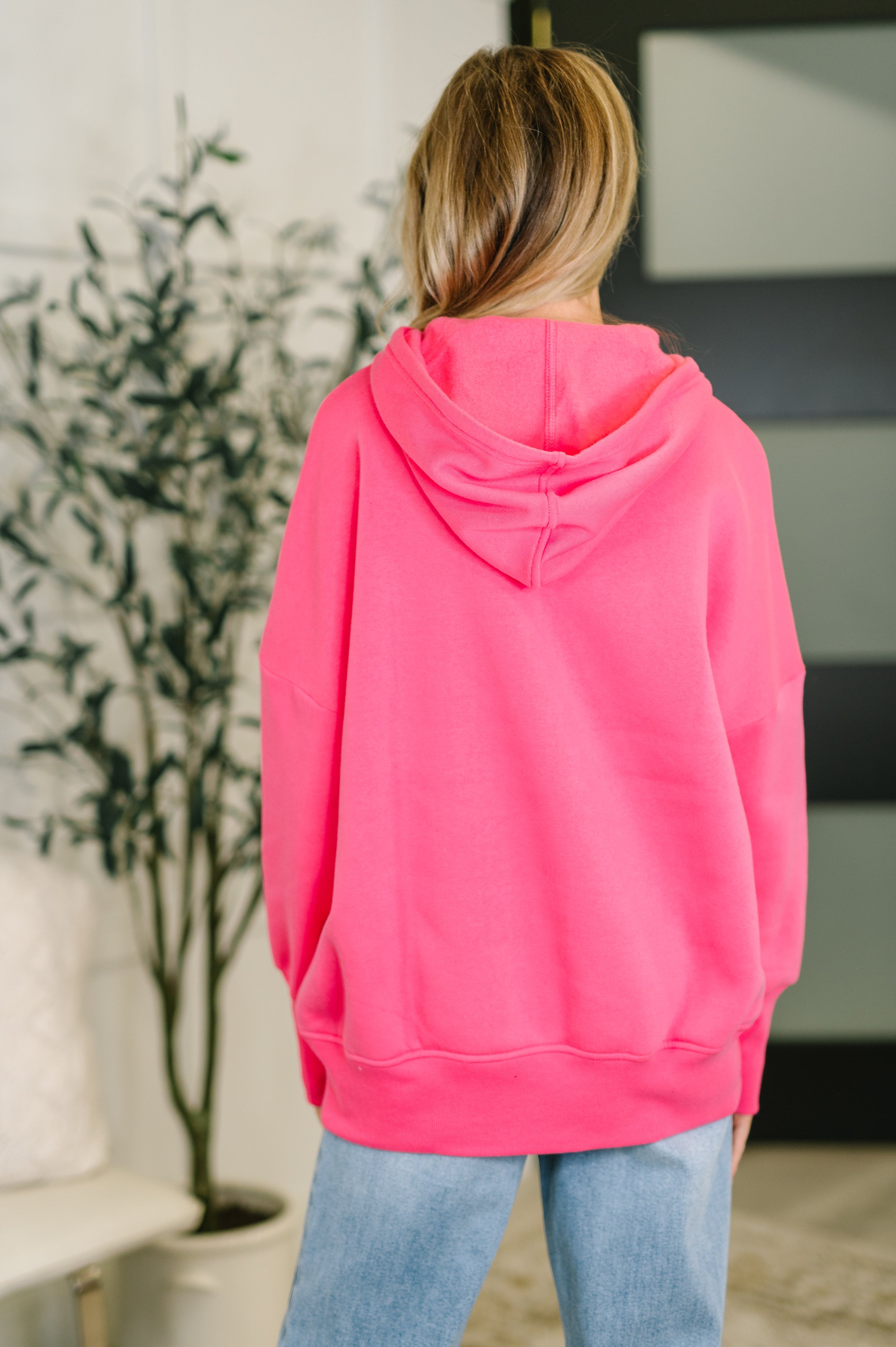 Zenana Snap Front Hooded Pullover in Fuchsia