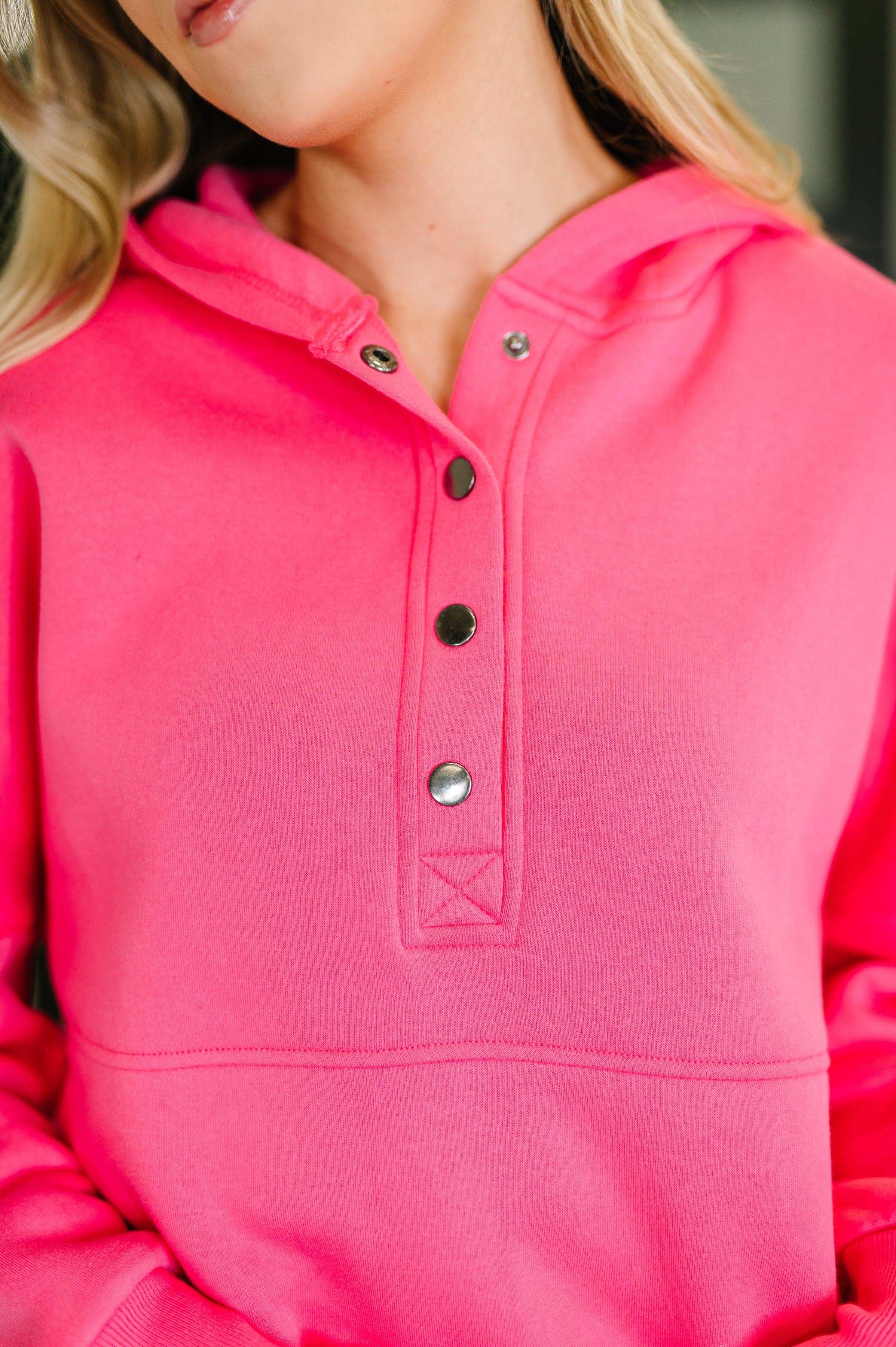 Zenana Snap Front Hooded Pullover in Fuchsia