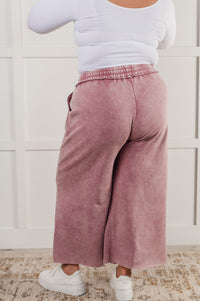 Zenana Acid Wash Fleece Wide Leg Palazzo Sweatpants with Pockets in Light Rose