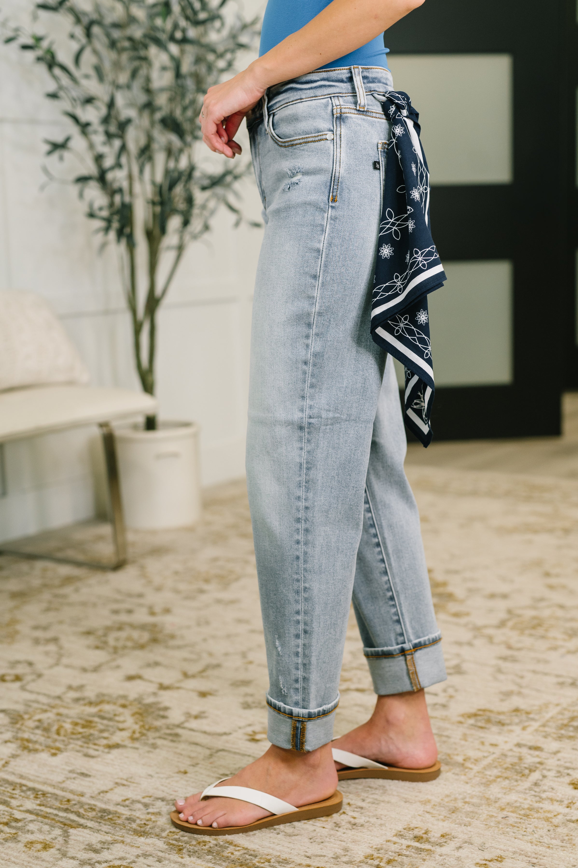 Judy Blue Mid Rise Boyfriend Jeans with Bandana Loop 82723