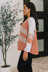 Color Block Mixed Print Relaxed Pullover