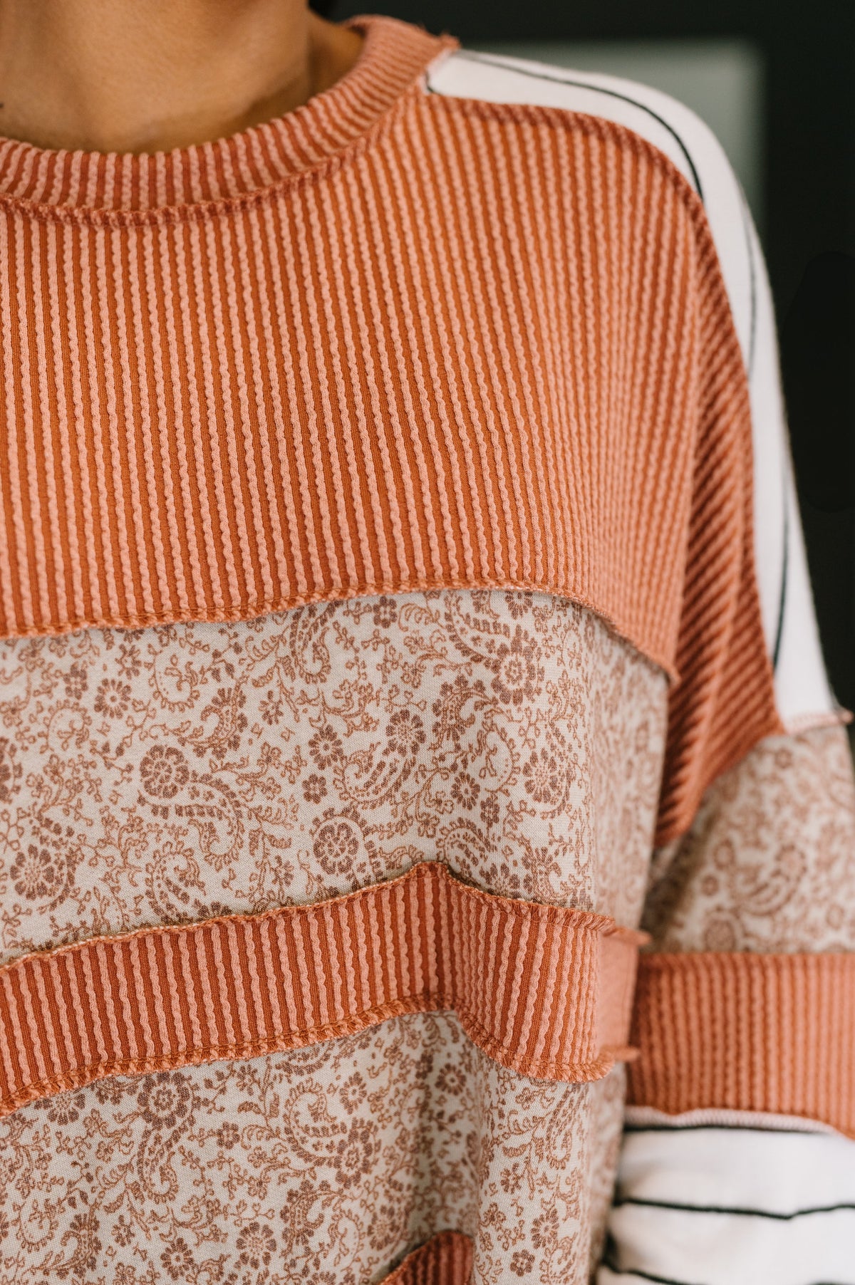 Color Block Mixed Print Relaxed Pullover