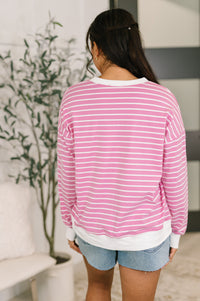 Zenana Striped Pullover in Candy Pink