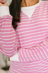 Zenana Striped Pullover in Candy Pink