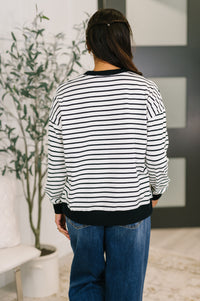 Zenana Striped Pullover in Black and White