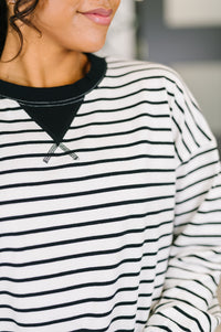 Zenana Striped Pullover in Black and White