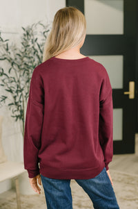 French Terry Drop Shoulder Pullover in Dark Burgundy