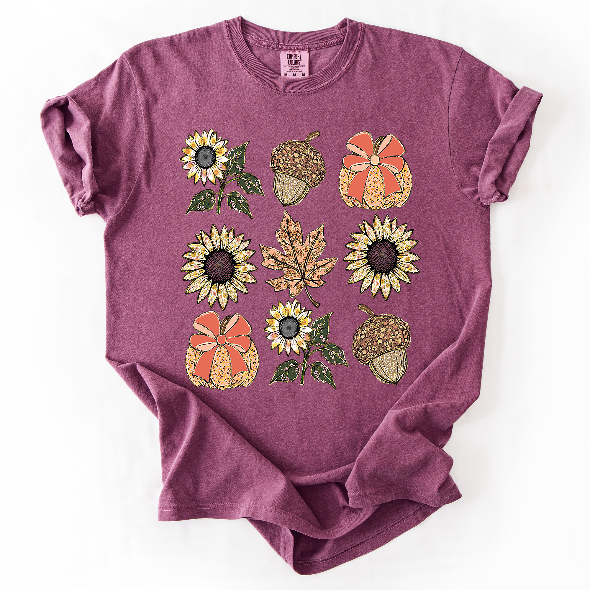 Autumn Sunflowers Comfort Colors Graphic T-Shirt Berry