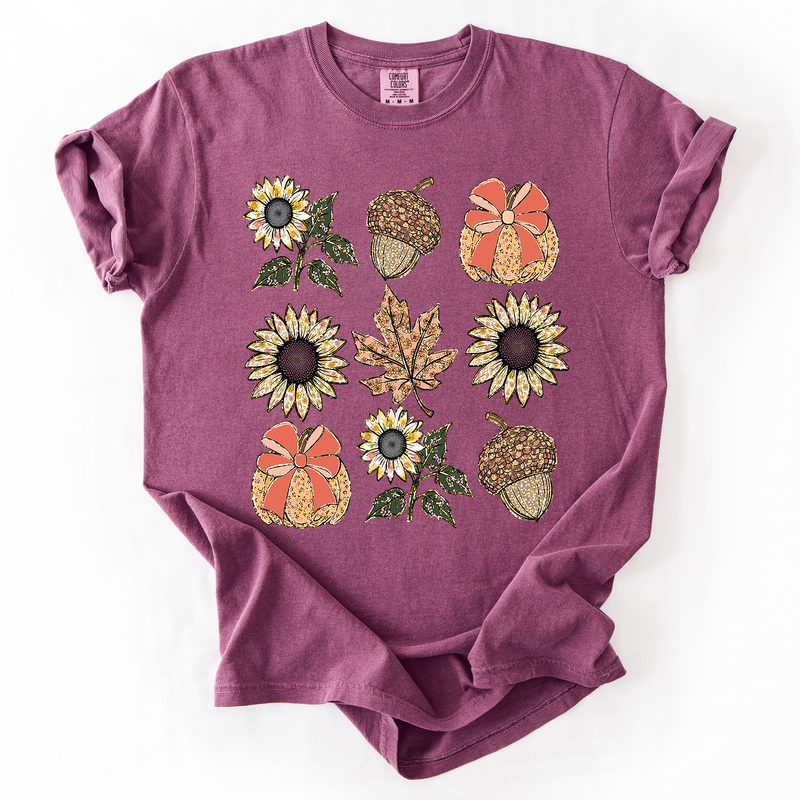 Autumn Sunflowers Comfort Colors Graphic T-Shirt Berry