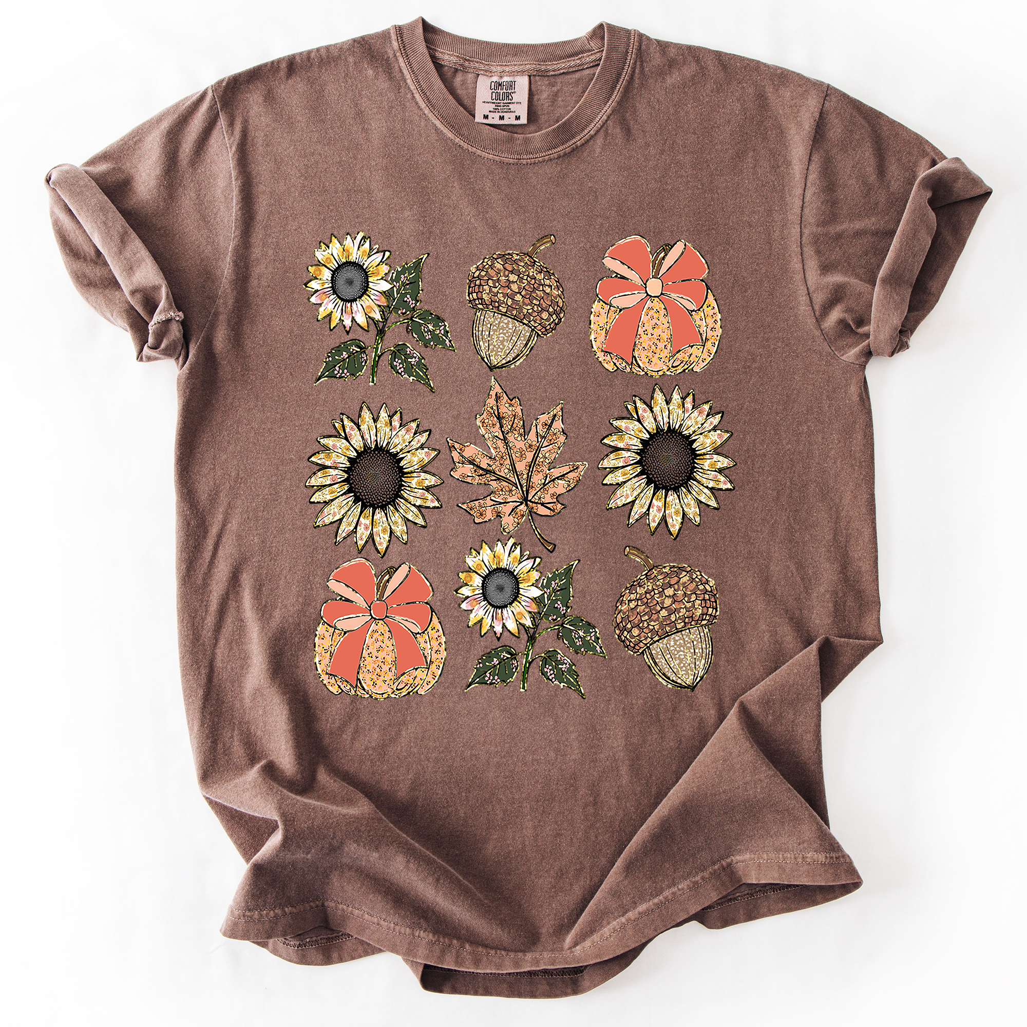 Autumn Sunflowers Comfort Colors Graphic T-Shirt Brown