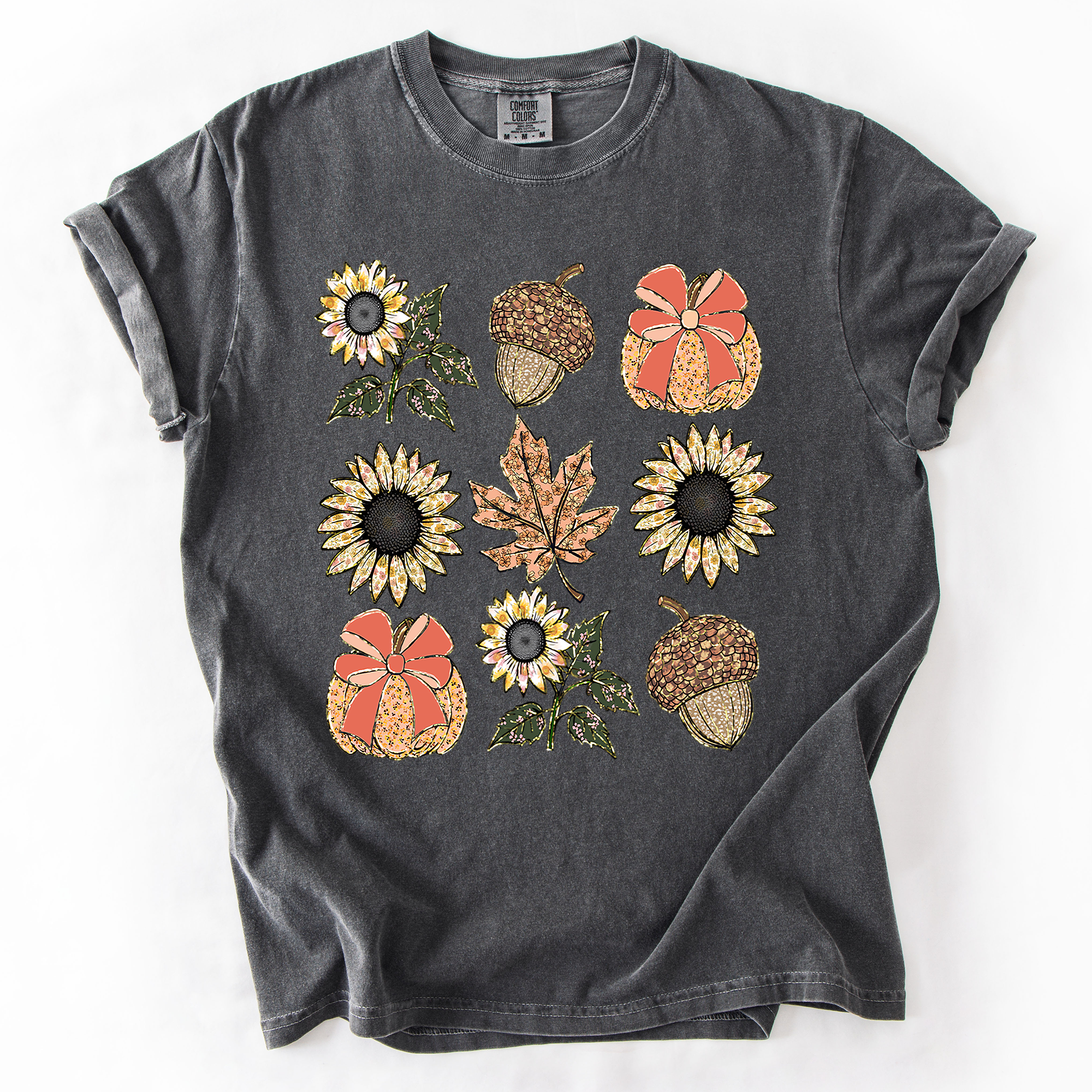 Autumn Sunflowers Comfort Colors Graphic T-Shirt Pepper Dark Gray