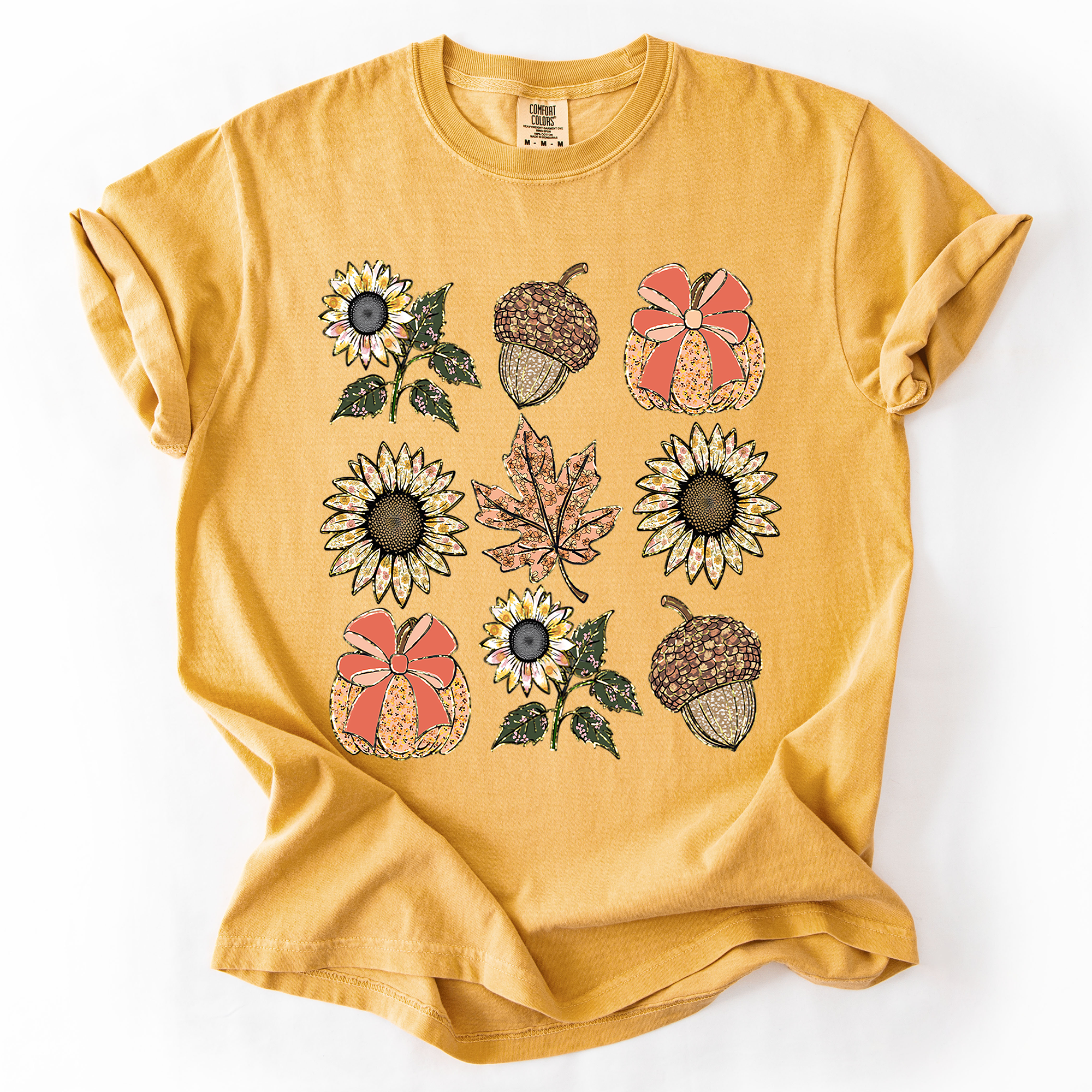 Autumn Sunflowers Comfort Colors Graphic T-Shirt Mustard