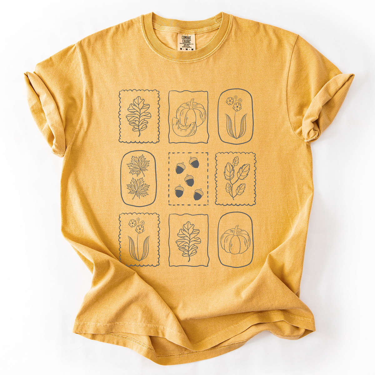 Minimalist Autumn Flowers Comfort Colors Graphic T-Shirt Mustard