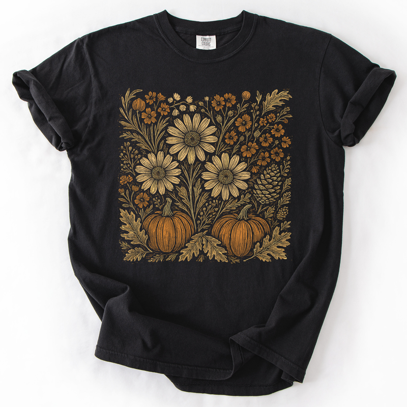 Autumn Wildflowers Comfort Colors Graphic T-Shirt Black