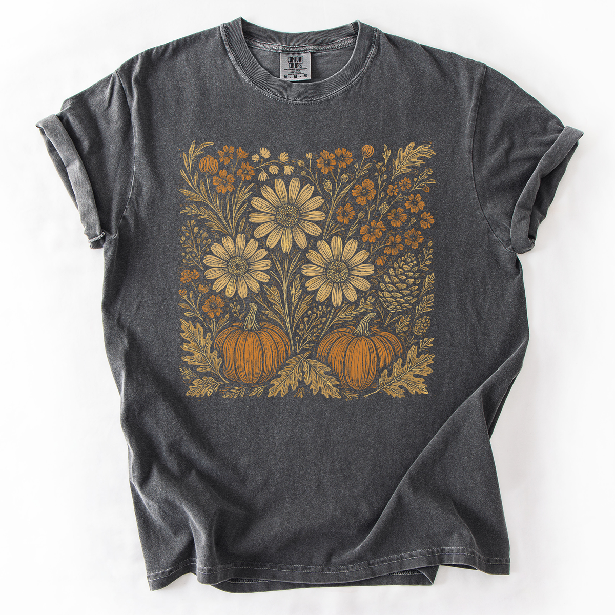 Autumn Wildflowers Comfort Colors Graphic T-Shirt Pepper Dark Gray