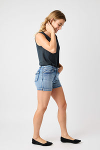 Judy Blue Mid Rise Button Pocket Denim Shorts