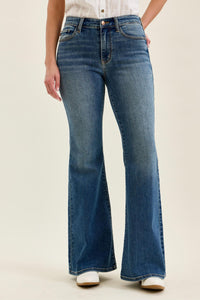 Judy Blue Mid Rise Jaqueline Flare Jeans with Embroidered Back Pockets