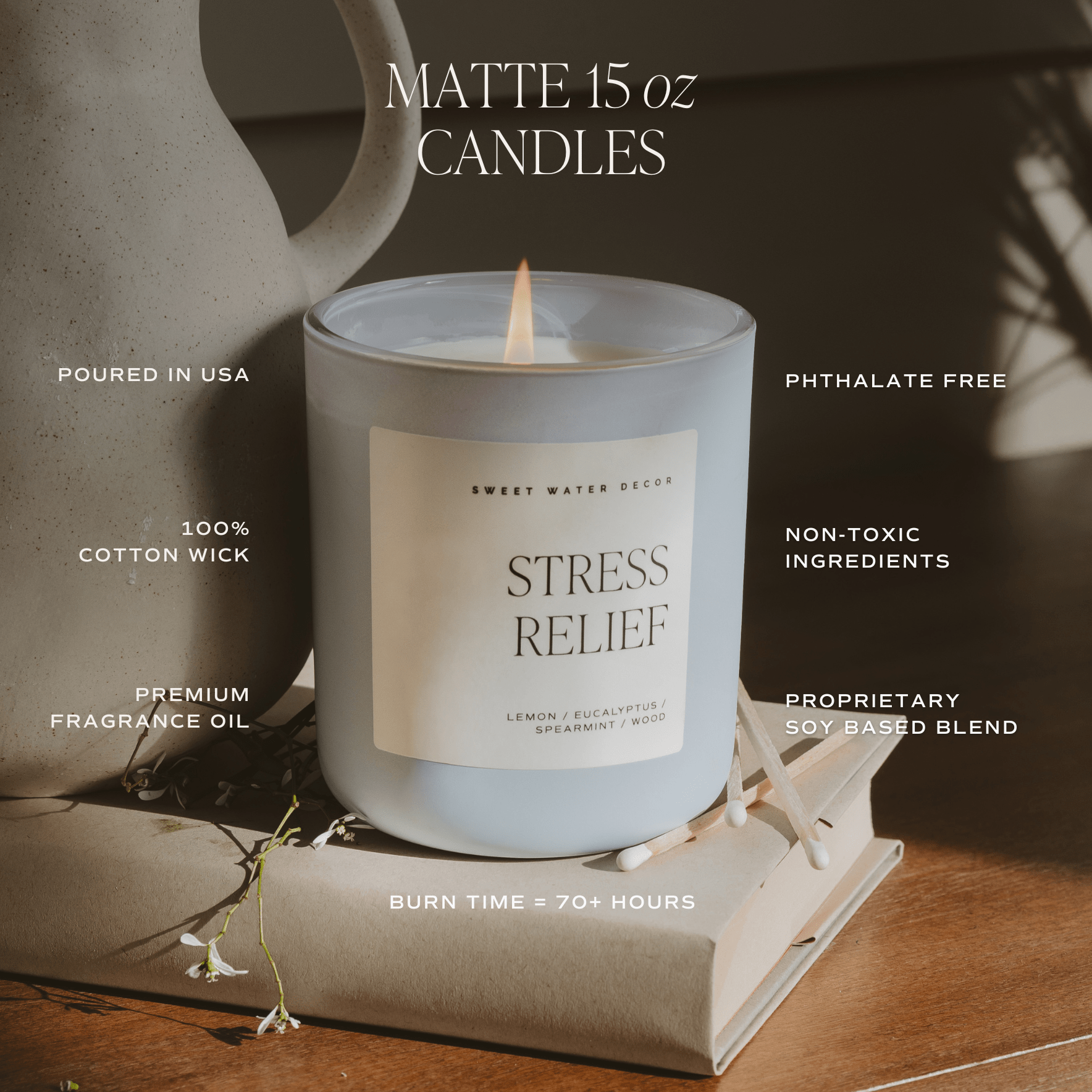 Sweet Water Decor Stress Relief Soy Candle - Blue Matte Jar - 15 oz