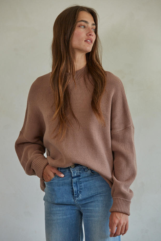 Riley High Neck Oversized Sweater - Mocha