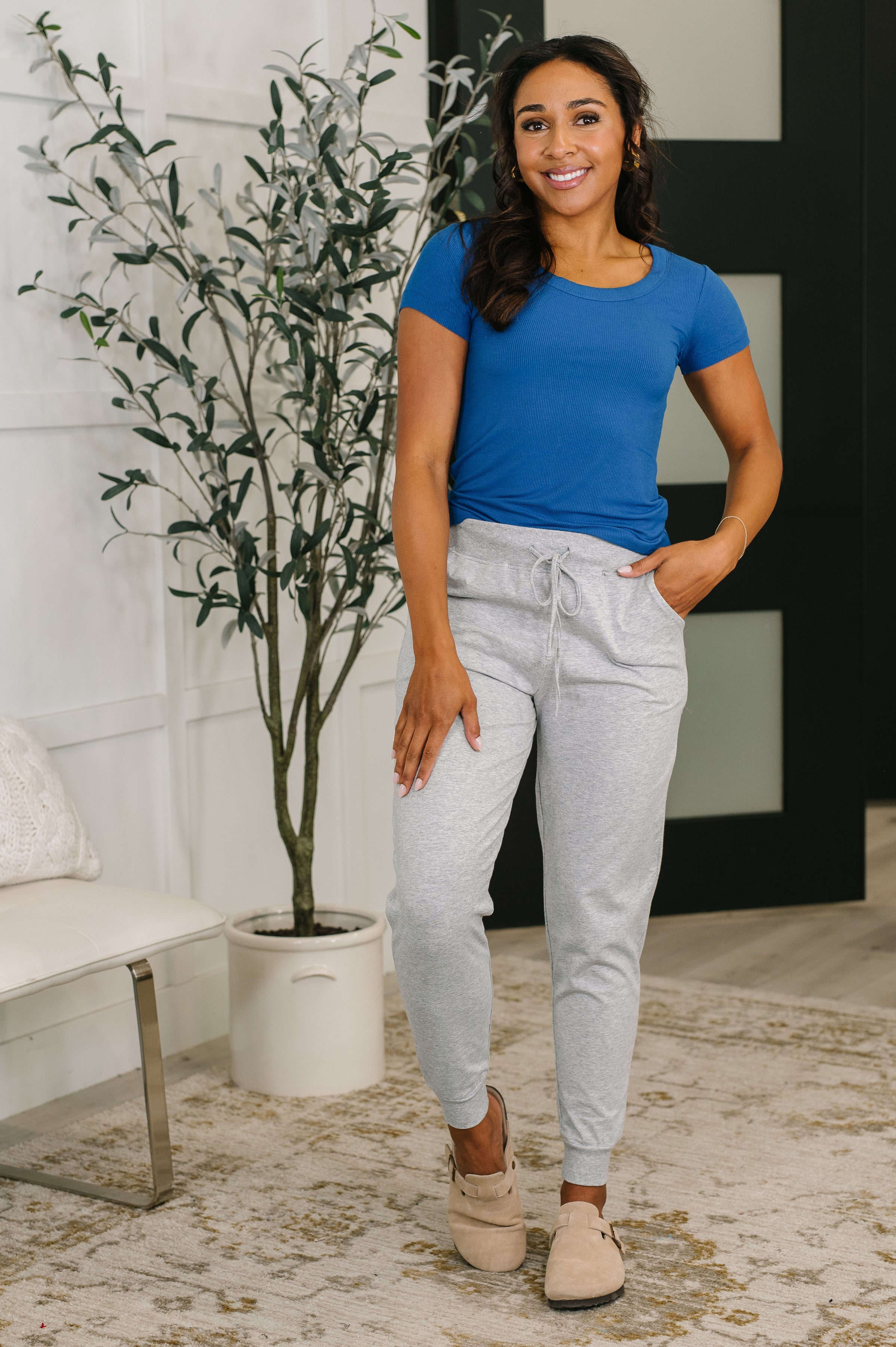 Ribbed Scoop Neck Tee in Classic Blue