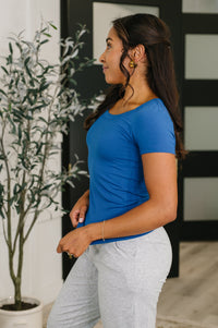 Ribbed Scoop Neck Tee in Classic Blue
