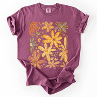 Hand Drawn Autumn Flowers Comfort Colors Graphic T-Shirt Berry