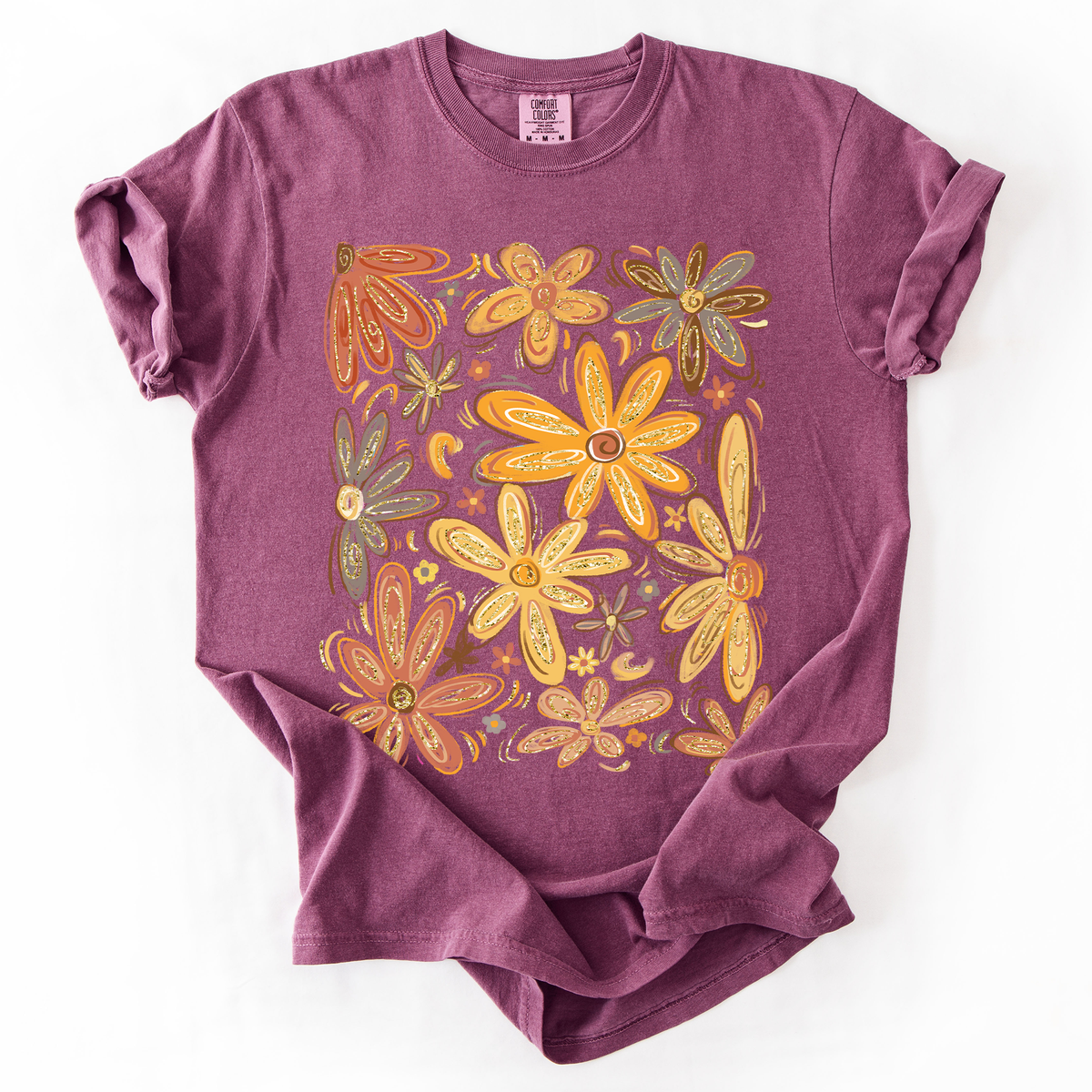 Hand Drawn Autumn Flowers Comfort Colors Graphic T-Shirt Berry