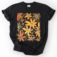 Hand Drawn Autumn Flowers Comfort Colors Graphic T-Shirt Black