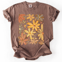 Hand Drawn Autumn Flowers Comfort Colors Graphic T-Shirt Brown