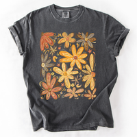 Hand Drawn Autumn Flowers Comfort Colors Graphic T-Shirt Pepper Dark Gray