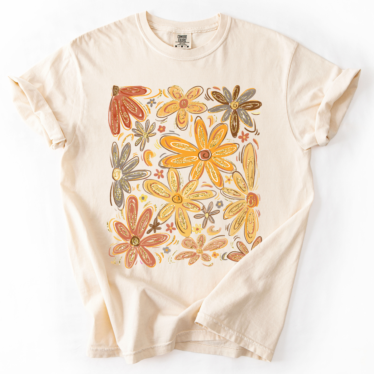 Hand Drawn Autumn Flowers Comfort Colors Graphic T-Shirt Ivory