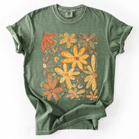Hand Drawn Autumn Flowers Comfort Colors Graphic T-Shirt Moss Green