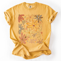 Hand Drawn Autumn Flowers Comfort Colors Graphic T-Shirt Mustard