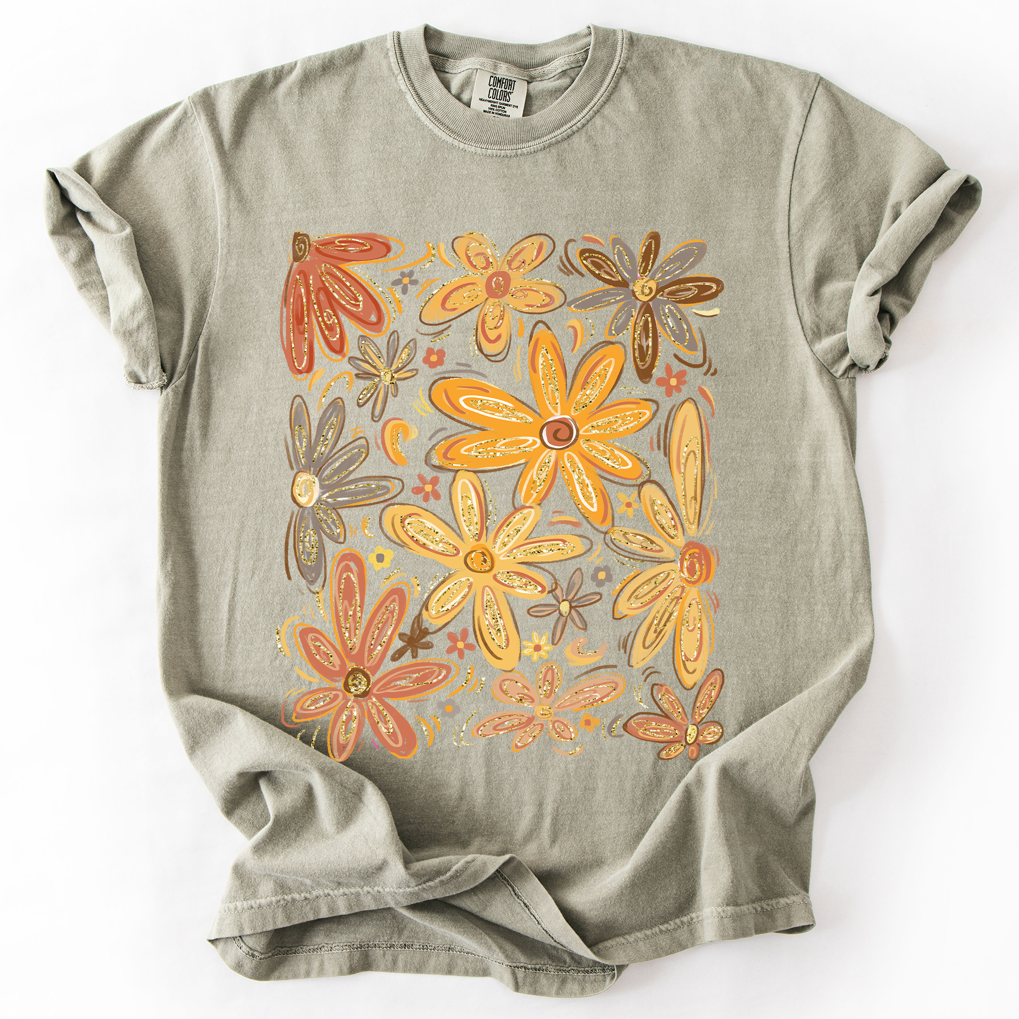 Hand Drawn Autumn Flowers Comfort Colors Graphic T-Shirt Sandstone