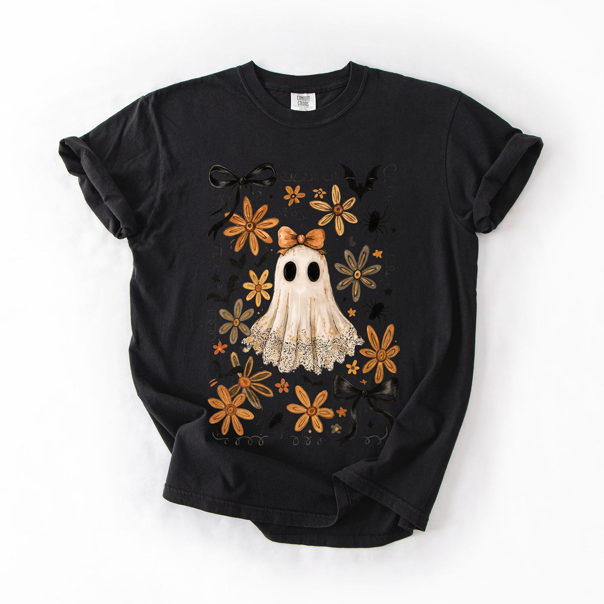 Enchanting Ghost with Bows Comfort Colors Graphic T-Shirt black
