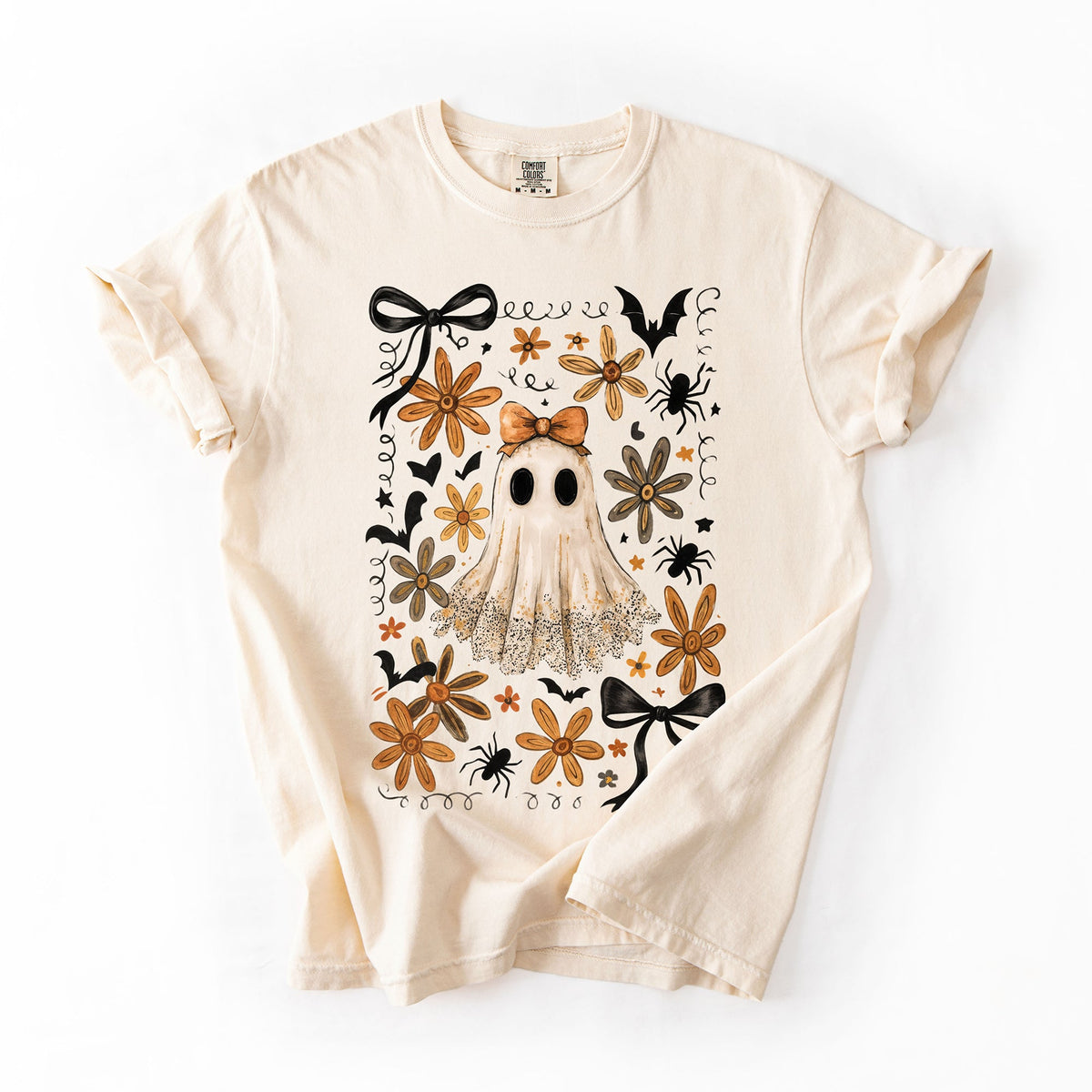 Enchanting Ghost with Bows Comfort Colors Graphic T-Shirt in ivory