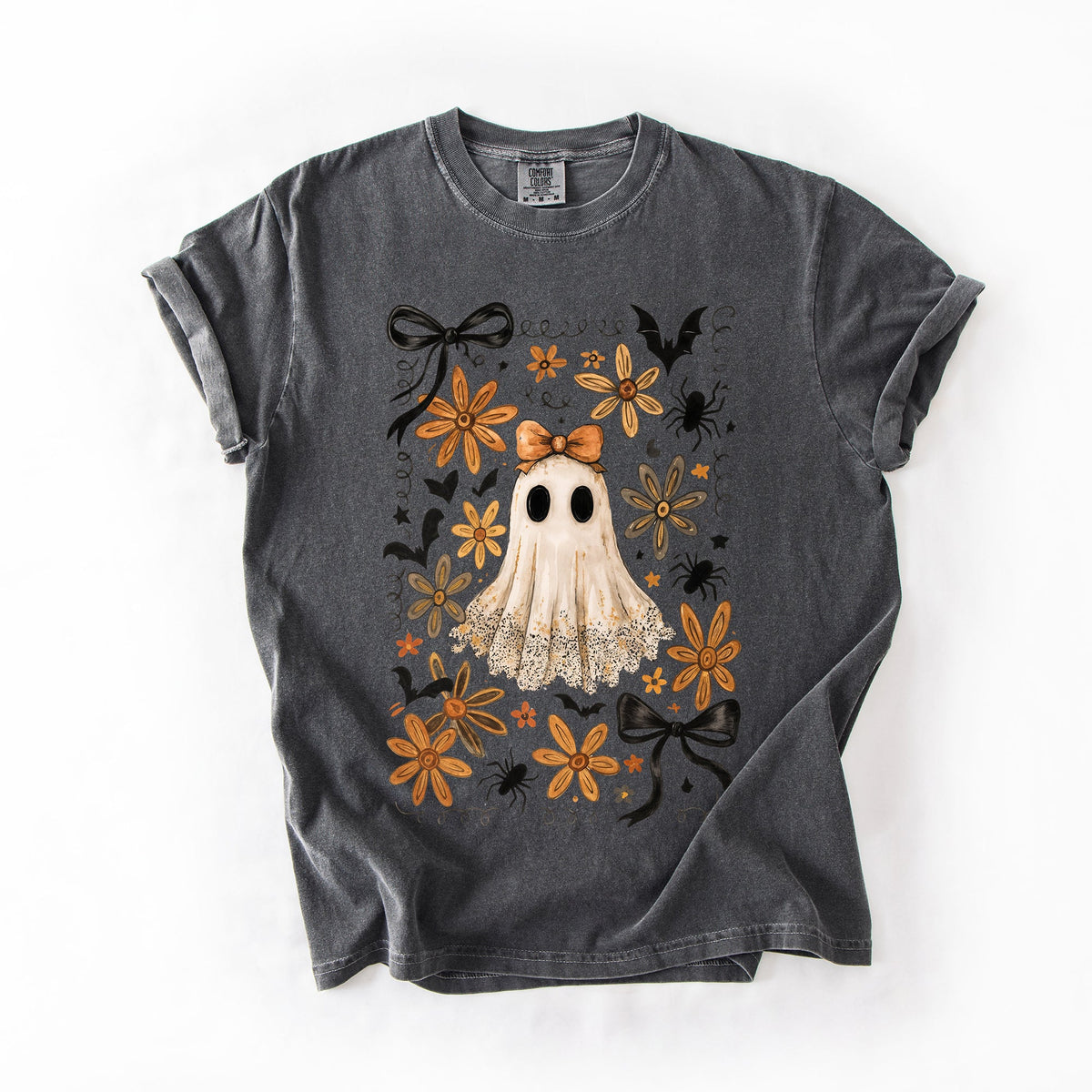 Enchanting Ghost with Bows Comfort Colors Graphic T-Shirt in gray