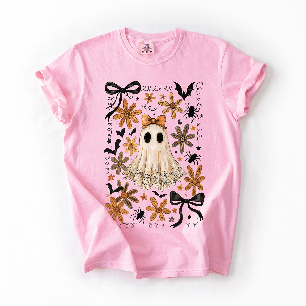 Enchanting Ghost with Bows Comfort Colors Graphic T-Shirt light pink