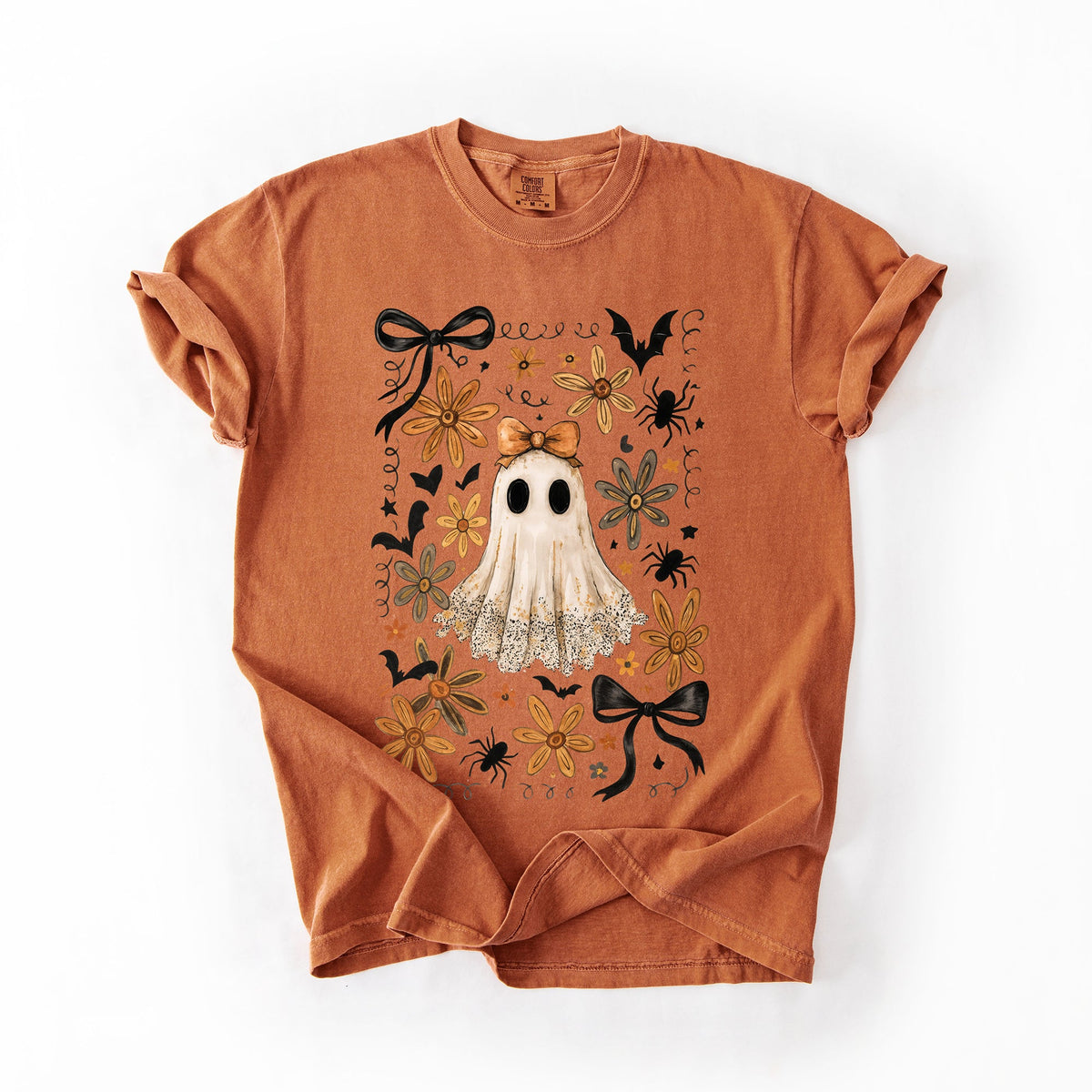 Enchanting Ghost with Bows Comfort Colors Graphic T-Shirt yam orange