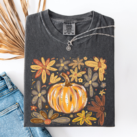Watercolor Pumpkin Autumn Flowers Comfort Colors Graphic T-Shirt Pepper