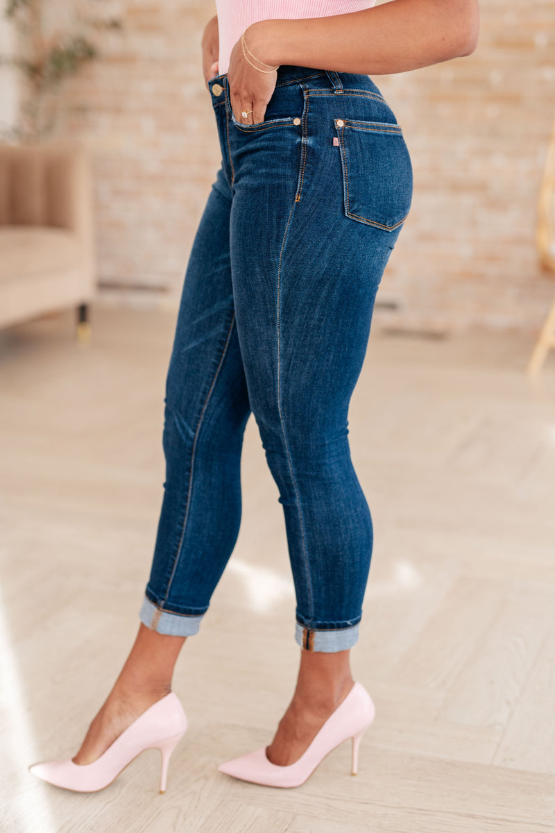 Judy Blue Mid Rise Cropped Cuffed Skinny Jeans