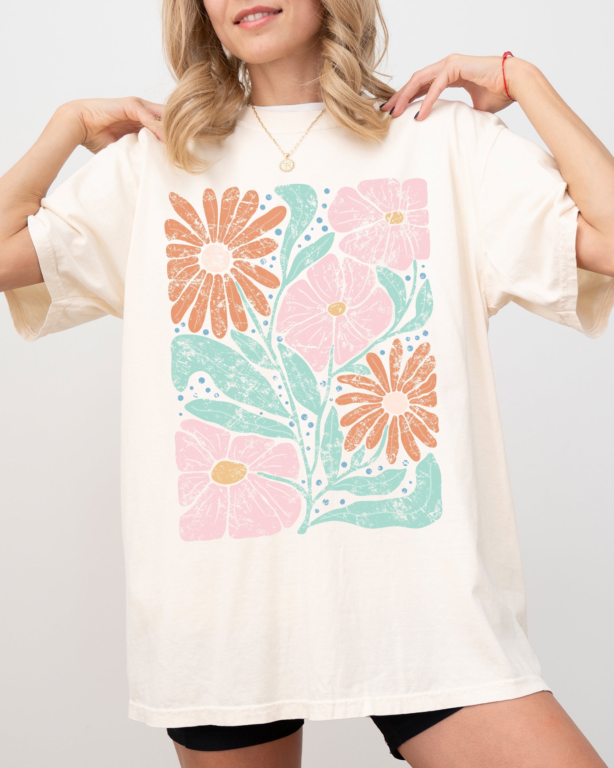 Abstract Flowers Boho Design Comfort Colors Graphic Tee