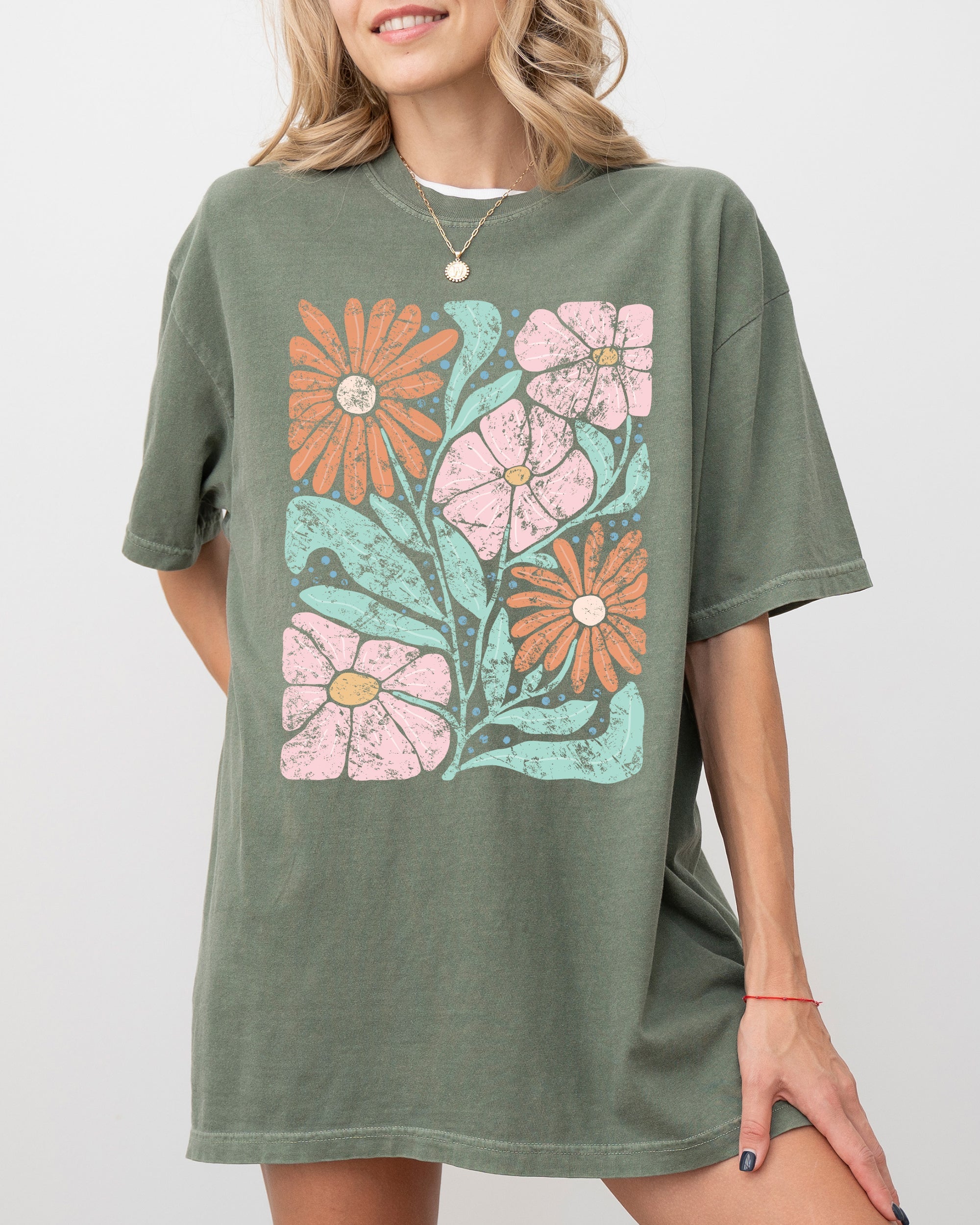 Abstract Flowers Boho Design Comfort Colors Graphic Tee