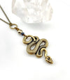 Brass Snake And Metallic Stone Long Necklace With Hematite